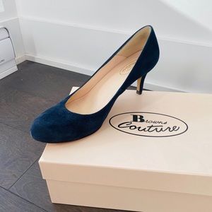 [SOLD] Brown Couture Suede Navy Blue High Heels